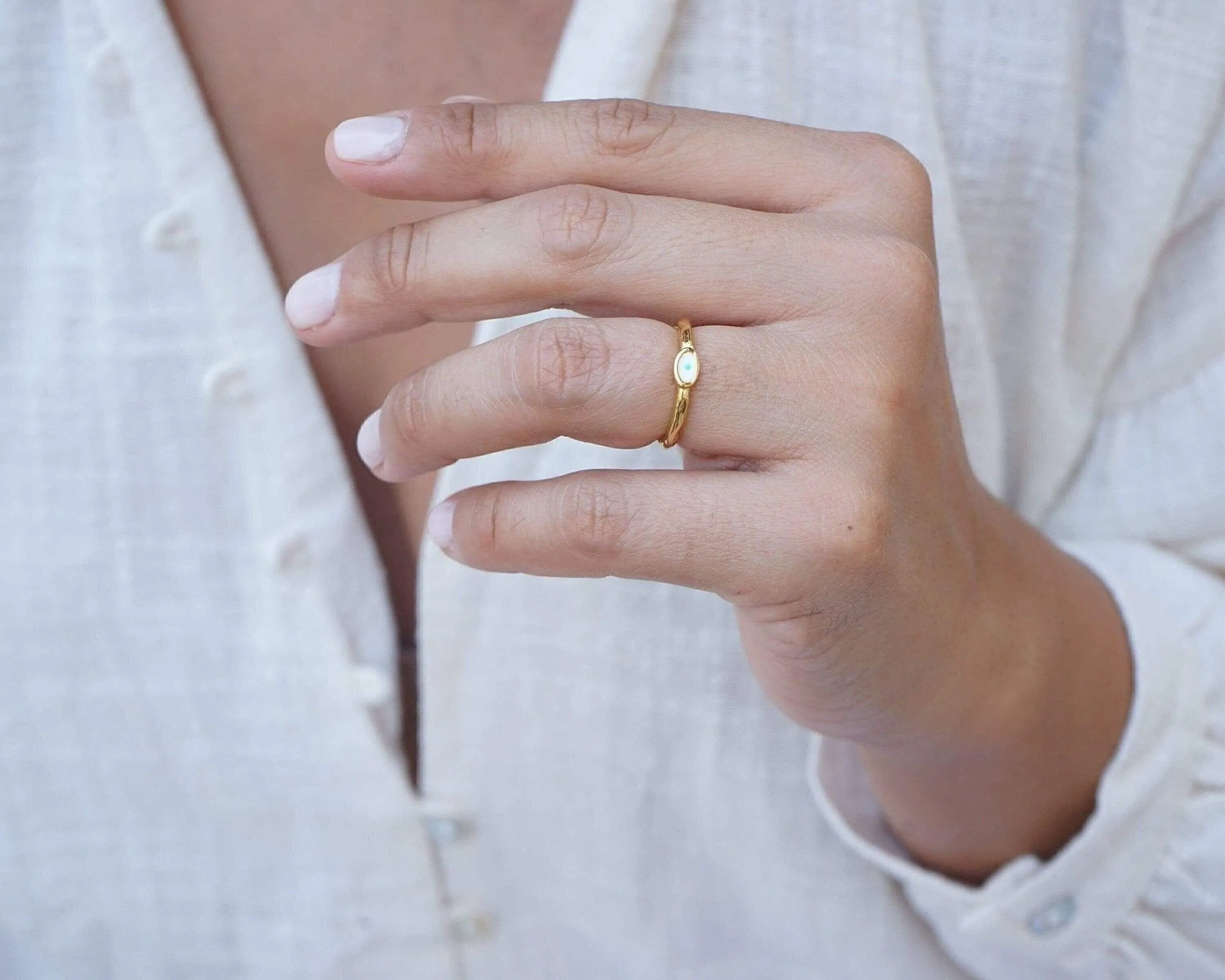 Tiny Gold Band Evil Eye Ring